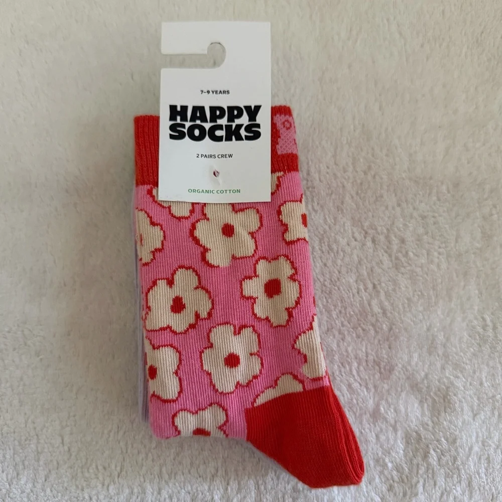 NWT Happy Socks brand 2-pair Organic Cotton Socks kids size 7-9 years
